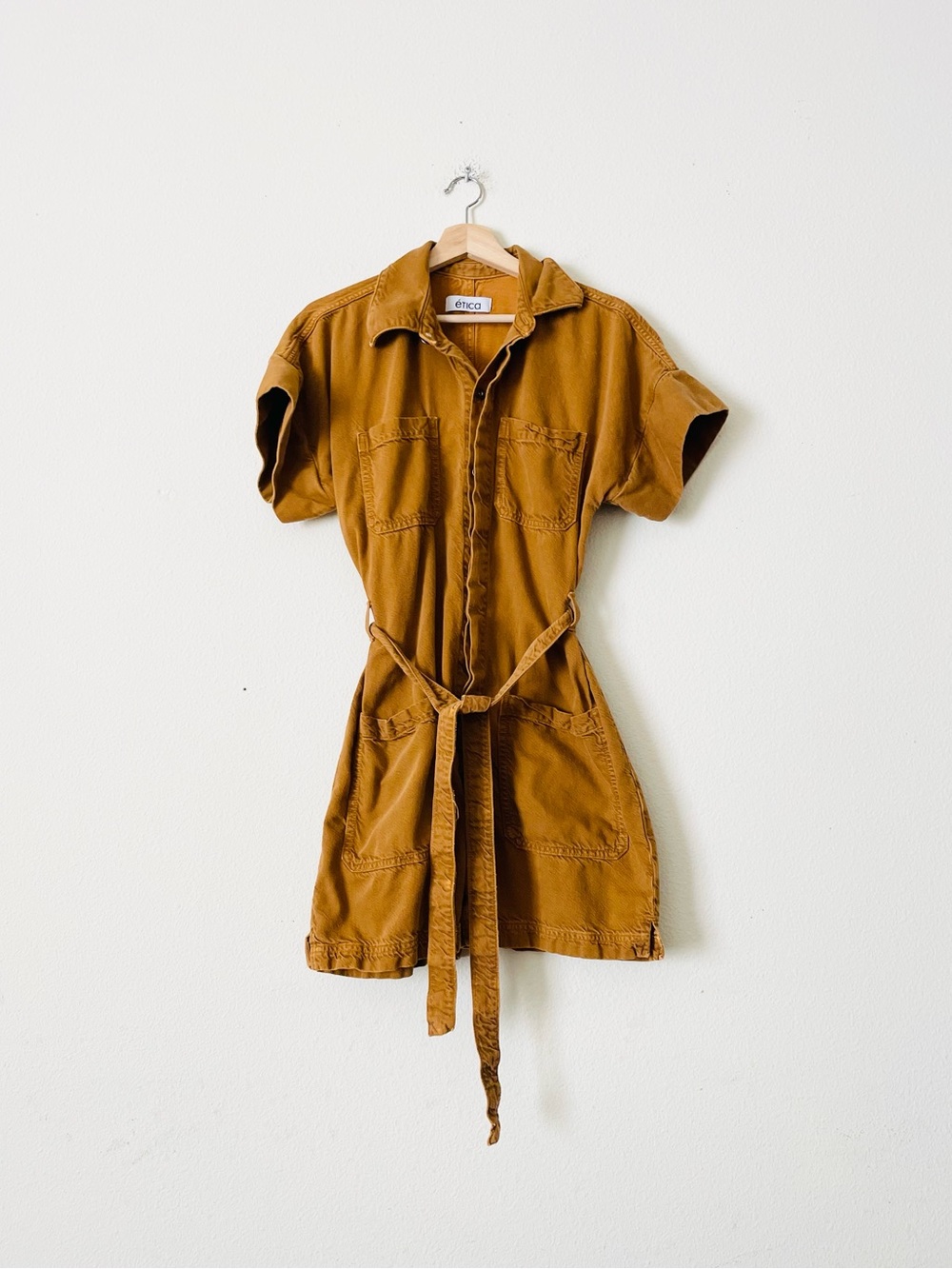 Etica SMALL TALL Adeya short sleeve romper in pumpkin spice distressed